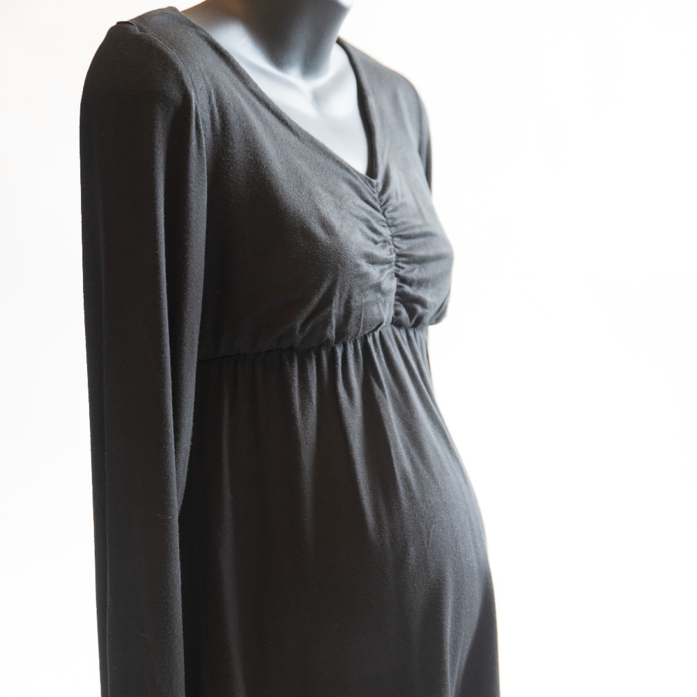 Black Long-Sleeved Empire-Waist Maternity Blouse